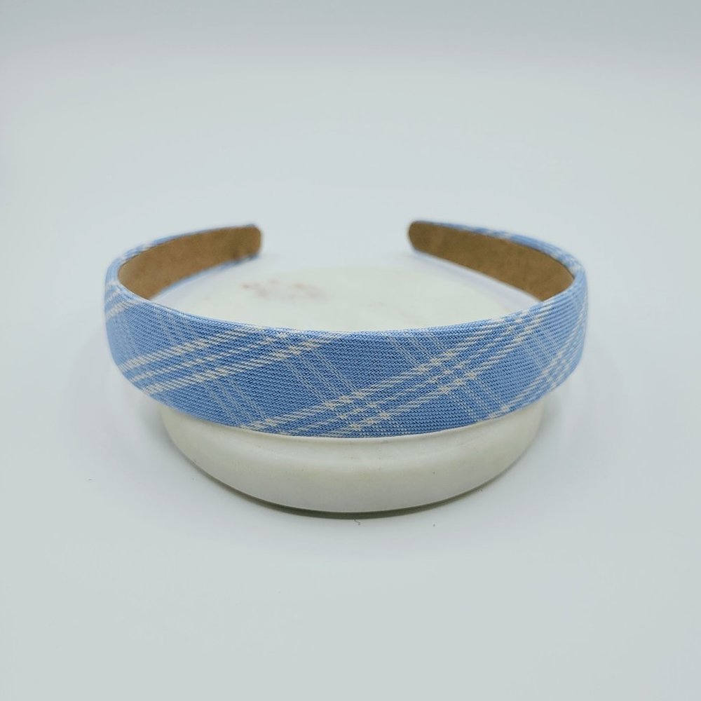 5 for $25 Blue White Check Plaid Pattern Headband_6
